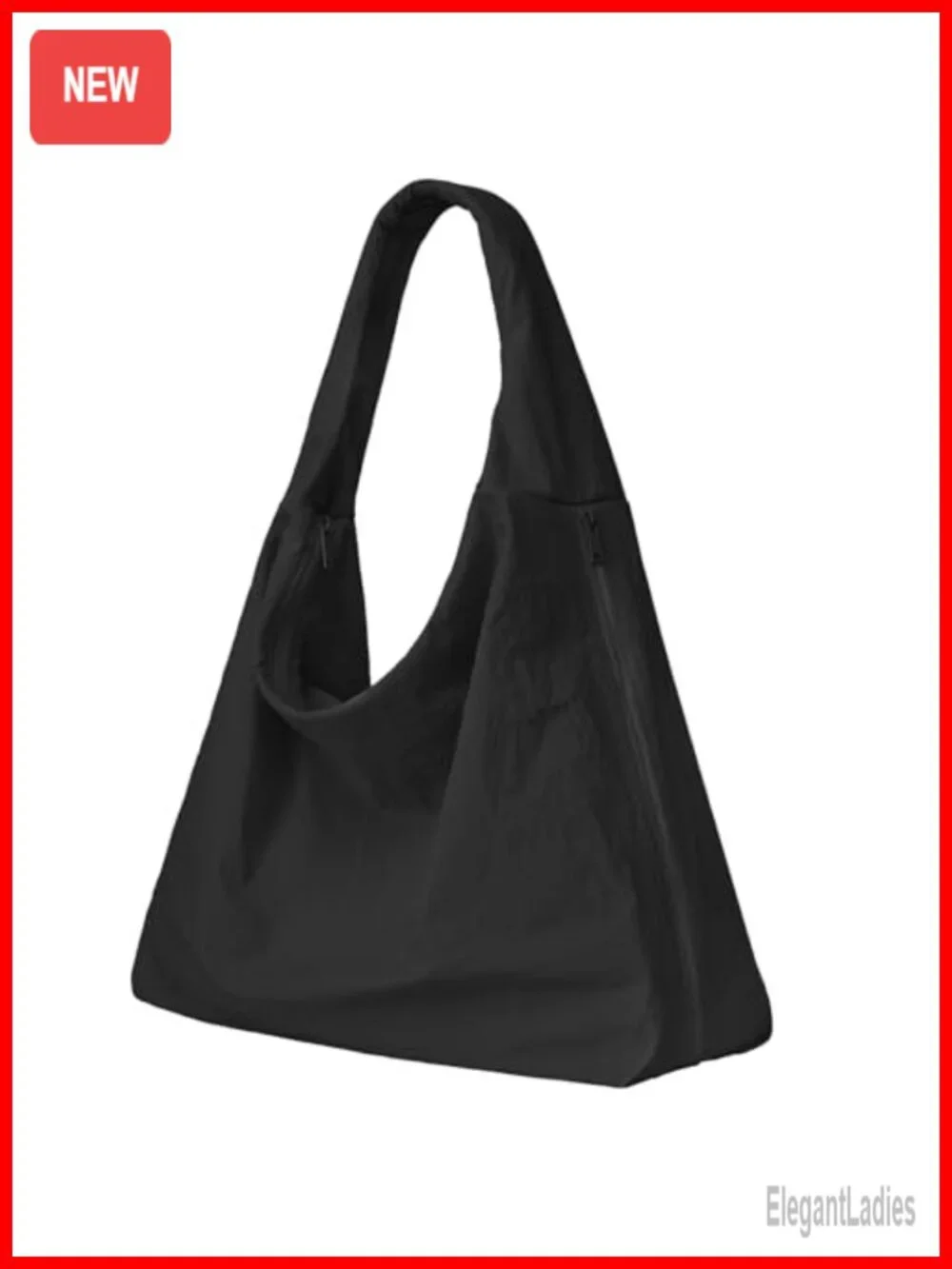Nylon Crescent Hobo Shoulder Bag with Zipper Pockets Large Tote